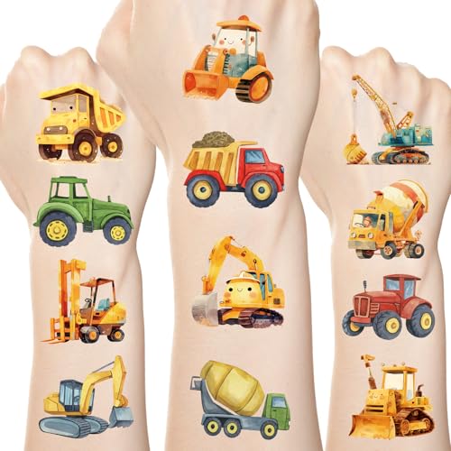 Fancy Land Construction Temporary Tattoos for Kids Party Favors 140 Pcs