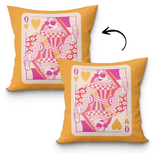Queen of Hearts Pillow Cover 18x18 Pink & Orange Trendy Preppy Puke-6