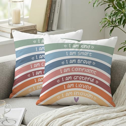 Boho Rainbow Throw Pillow Covers 18x18 (Set of 2) - Kids Room Decor
