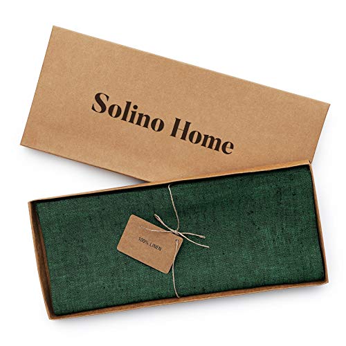 Forest Green Linen Table Runner 120 Inch Long - 14 x 120 in, 100% European Flax
