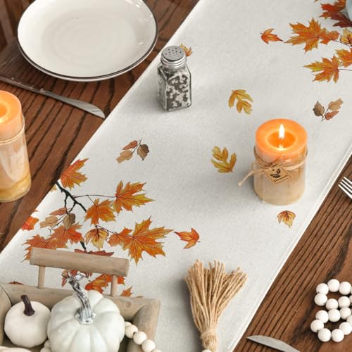 210 GSM Fall Table Runner 13x120 Inch Beige Polyester Home Decor