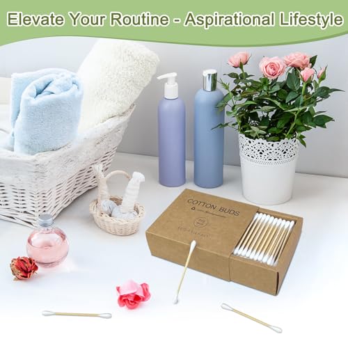 Meanhoo Bamboo Cotton Swabs 200 Count Natural Double Tips Cotton Buds