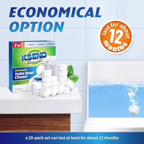 Ksend Toilet Bowl Cleaner Tablets - Powerful Bleach, 20 Pack