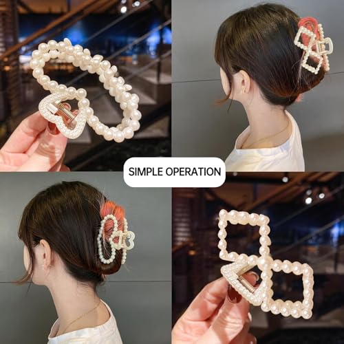 IVICOO Pearl Hair Claw Clips 4-Pack for Thin and Thick Hair Styling