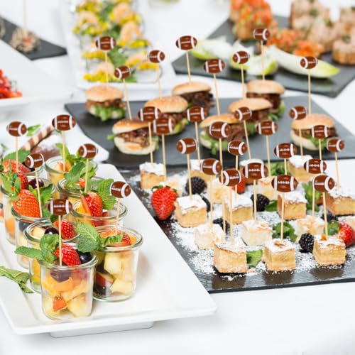 50 Pcs Football 3D Bamboo Cocktail Picks - 4.72 Inch Decorative Skewers