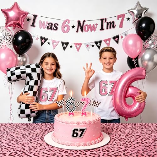 6 7 Birthday Candles - Pink Bow Cake Topper for 7th Birthday