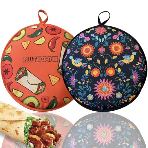 Large Tortilla Warmers - 2 Pack Insulated Fabric Pouch for Tacos, Naan & Pizza