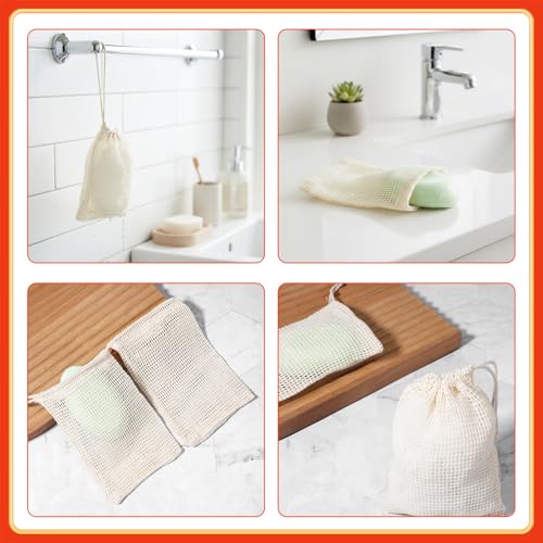10 Pcs Exfoliating Sisal Soap Saver Bags with Drawstring, Natural Cotton Linen Mesh Pouches for Shower