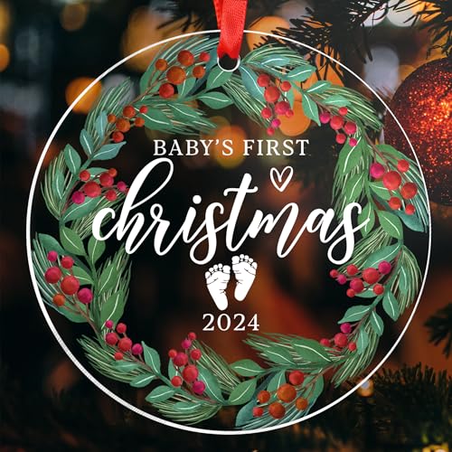 Baby's First Christmas Ornament 2024 - Baby First Christmas for Girl Boy - Acrylic Keepsake - Variation of Baby's First Christmas 2