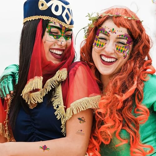 Mardi Gras Face Tattoos - 8 Sheets New Orleans Carnival Party Stickers