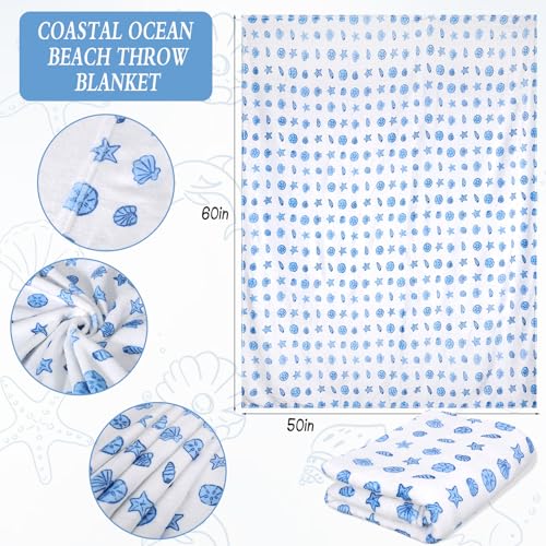 Coastal Ocean Life Flannel Throw Blanket, 50x60 Inch Seashell Beach Decor