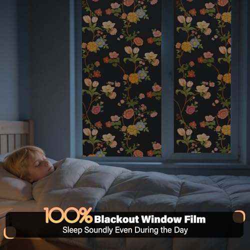 Kromapolis Blackout Window Film, Matte Floral Privacy Tint 17.5″ x 78.7″