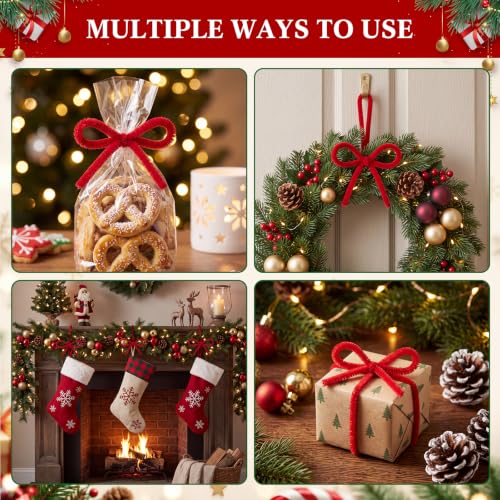 25 Pcs 16 Inch Christmas Garland Fuzzy Wire Ties - Red, Rustic Decor