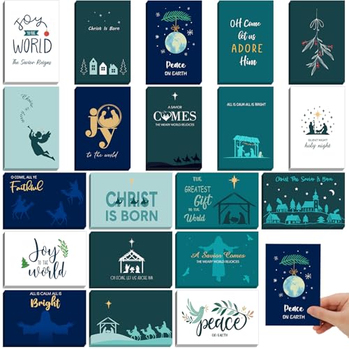Religious Christmas Postcards 80 Pcs Nativity Holiday Christian Cards Blue Green