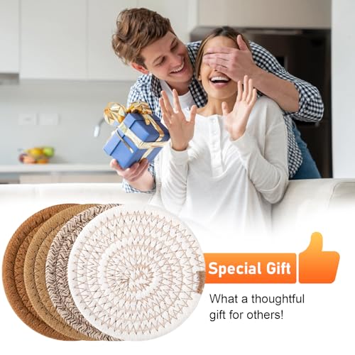 OIAHOMY Yellow 8 Pcs Woven Cotton Coaster Set with Holder