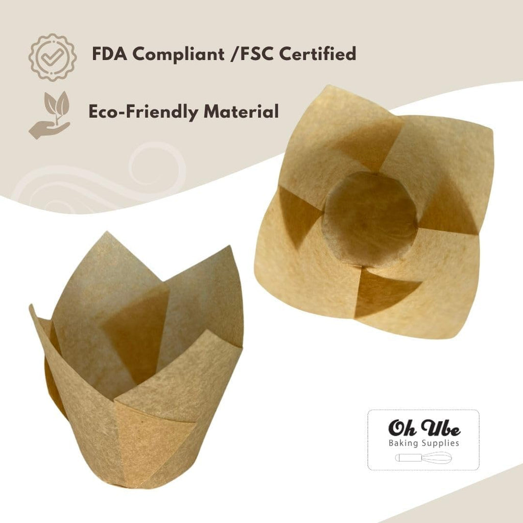 Nordic 150-Pack Brown Tulip Muffin Liners - Odorless, Non-Toxic, Grease-Resistant Baking Cups | Ideal for Weddings & Birthdays