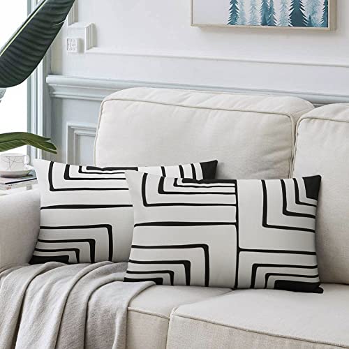 Pyonic 12x20 Farmhouse Linen Throw Pillow Covers - Geometry 5 (Pack of 2)