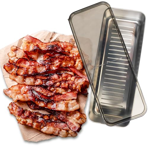 Kitchen Discovery Stainless Steel Stay Fresh Bacon Keeper - Keeps 16oz Bacon & Deli Meats Fresh