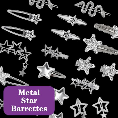 22pcs Silver Star Hair Clips Set Metal Hair Barrettes for Women