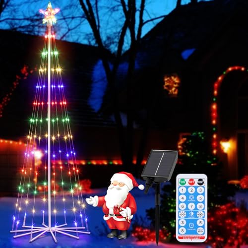 PINPON 6FT Multicolor Outdoor Solar Christmas Tree Light Show with Remote