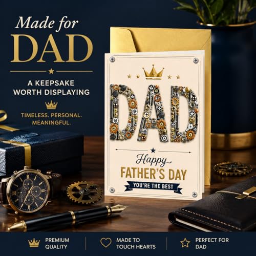 Premium Father's Day Card with Gold Envelope - Unique Mechanical Design