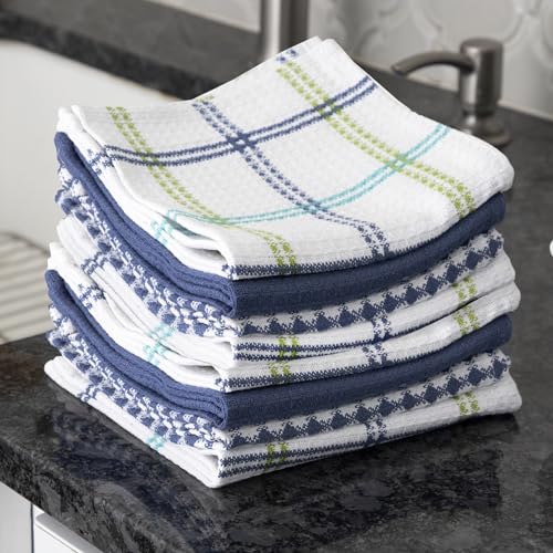 T-Fal 100% Cotton Waffle Dish Cloths - 12"x13" Absorbent Kitchen Towels, 8-Pack
