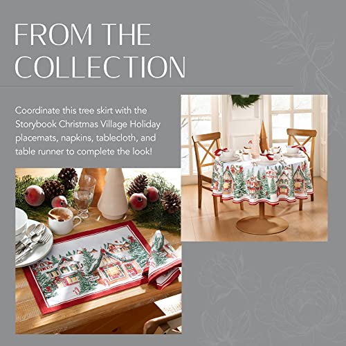 Christmas Tree Skirt 48 Inch Round Holiday Village Snow Scene Fabric Decor