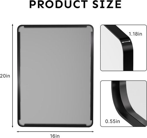 Kosmonia Bathroom Vanity Mirror - 20x16 Inch Aluminum Framed, Farmhouse Style, Anti-Rust, HD Reflection, Black
