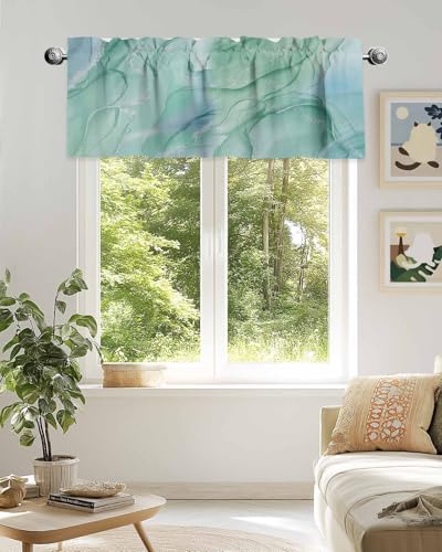 Abstract Marble Window Valance Teal Gradient Agate Short Curtain 54x18in