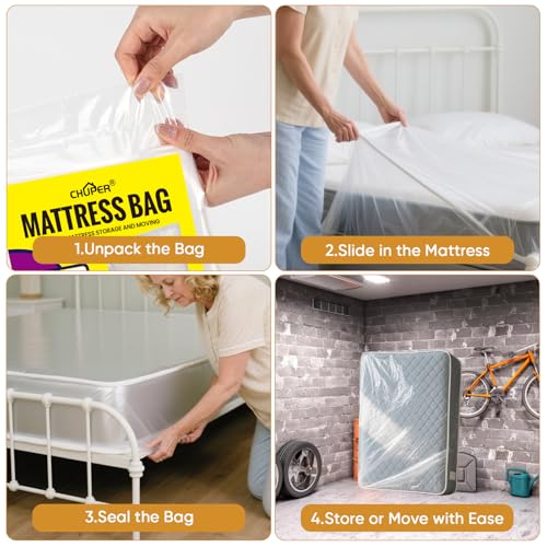 Queen Mattress Bag for Moving - Waterproof Plastic Cover 60" x 100"