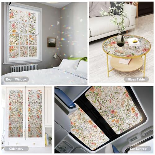 Kromapolis Floral Window Privacy Film, 17.5" x 78.7" 3D Rainbow Static Cling