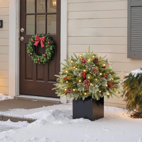18-Inch Pre-lit Artificial Christmas Urn Filler Set - Outdoor Holiday Decor - 2 Pack