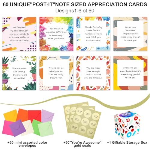 60 Unique Affirmation Cards with Envelopes for Encouragement & Gratitude