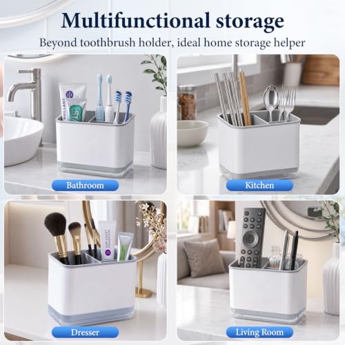 Compact 3-Slot Toothbrush Holder with Drainage for Bathroom