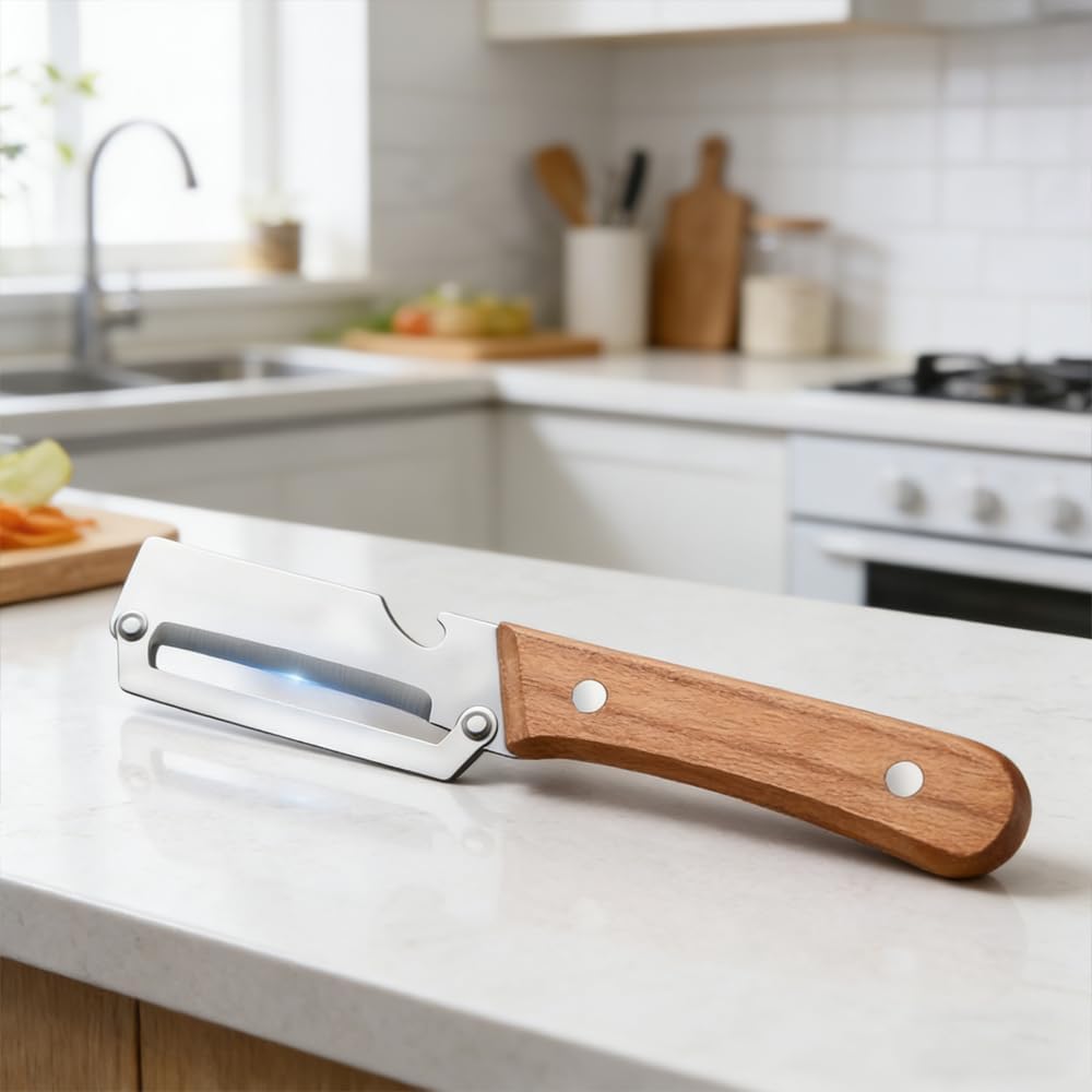Skiennix Multi-Functional Vegetable Peeler - 2-in-1 Stainless Steel with Wooden Handle & Bottle Opener | Ideal for Potatoes, Pumpkins, Zucchini (2 Pcs)