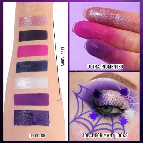 BOBISUKA Purple Eyeshadow Palette and Matte Liquid Lipstick Kit for Costume Makeup