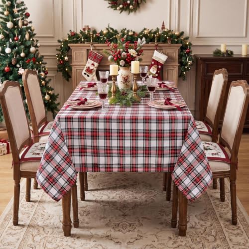 Romanstile Christmas Checkered Tablecloth Rectangle Red White 60 x 120 - Redwhiteplaid