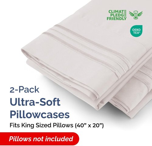 King Pillow Cases by [Brand Name] - Ultra Soft Hotel Quality Covers | Wrinkle-Free & Stain Resistant - Light Grey, Set of 2