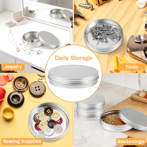 RAQEHO 1oz Aluminum Tin Containers with Lids, 12-Pack Small Round Metal Jars