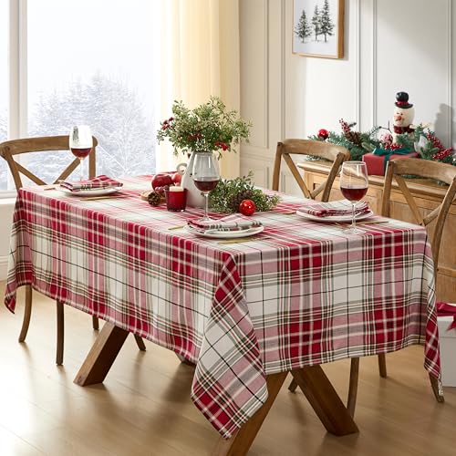 Christmas Sully Red Plaid Fabric Tablecloth 60x120 Inch Rectangular