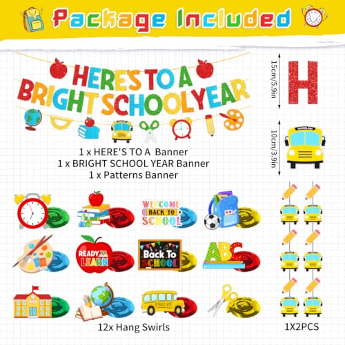 Back to School Decorations Set - Glitter Banners & Swirls