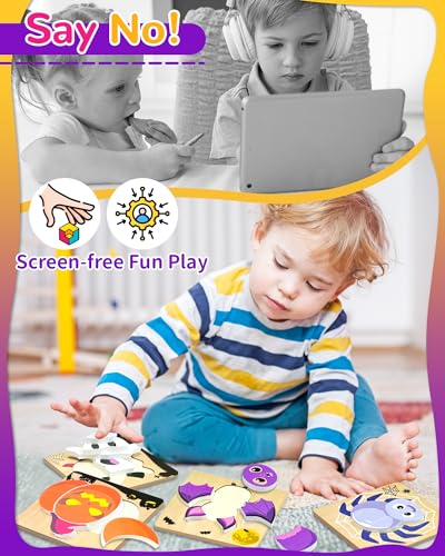 Oomloid Halloween Wooden Puzzles for Toddlers, 4-Pack Montessori Toys