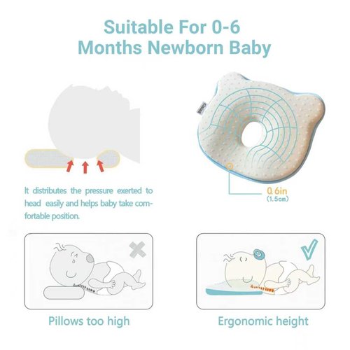 CIRIRE Memory Foam Baby Pillow, Soft Cozy Toddler Pillow Machine-Washable, Head and Neck Support Breathable Anti-Slip Design for Infants for Small Boys and Girls Prevent Flat Head Tummy (Beige)