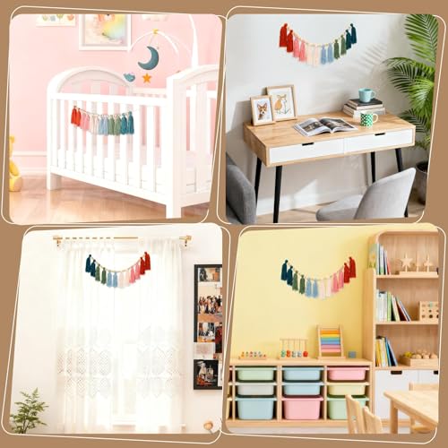 Boho Tassel Garland with Wood Beads - Colorful Wall Decor