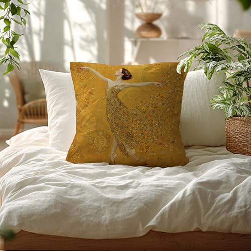 Gustav Klimt Style Ballerina Throw Pillow Cover - 18x18 Whimsical Abstract B
