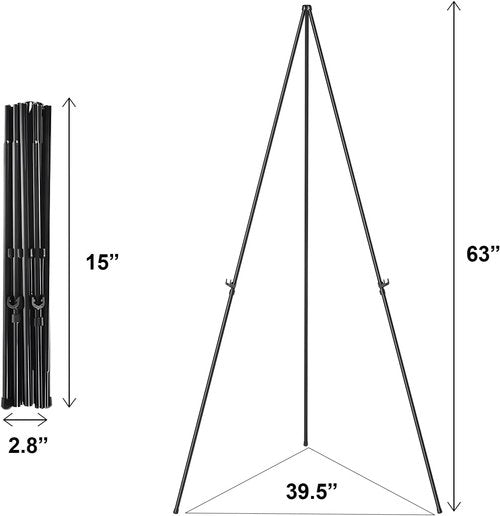 Folding Display Easel Stand - 63" Tall Adjustable Telescoping Art Easel | Easy Assembly, 1 Pack