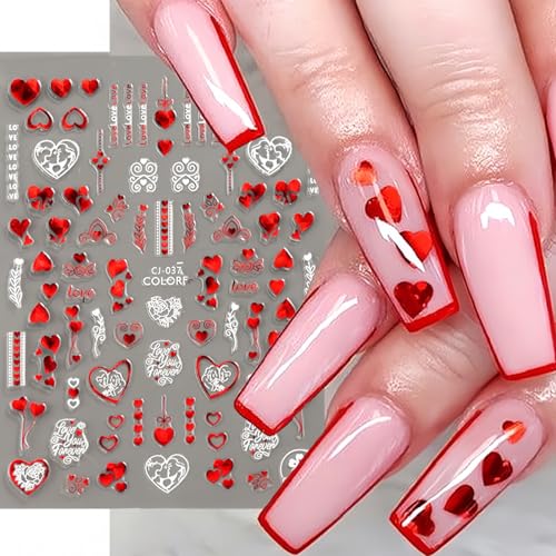 Valentine's Day Nail Art Stickers 6 Sheets Red Heart Sexy Lips Decals