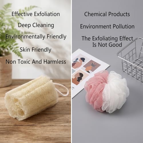 Natural Loofah Sponge 2-Pack Organic Exfoliating Body Scrubber for Shower