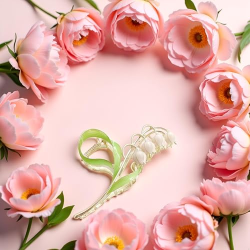 Pink Lily of the Valley Metal Hair Claw Clip for Thick & Thin Hair
