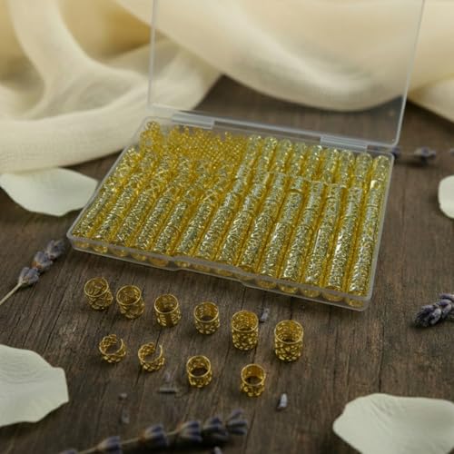 Glamer Gold Hair Jewelry for Braids & Dreadlocks - 120 Pcs Cuffs and Rings